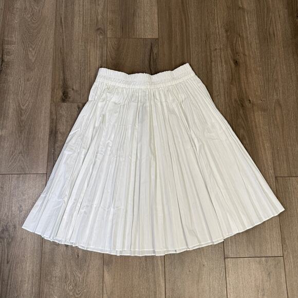 J.Crew Smocked-Waist Pleated Skirt SZ S White Pull On Knee Length A-Line Stretch - Picture 6 of 8